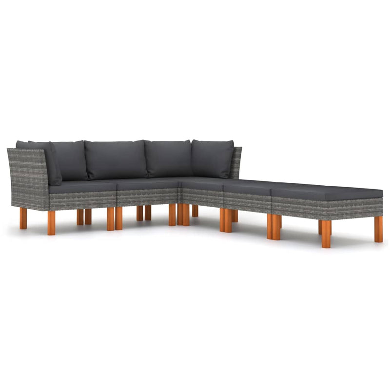 6-delige Loungeset met kussens poly rattan grijs MeubelReus