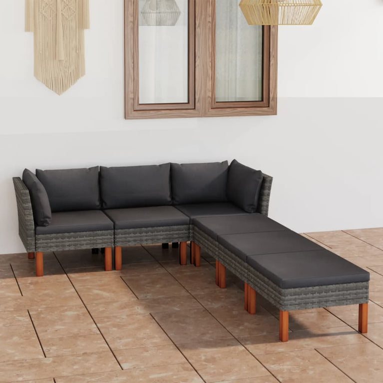 6-delige Loungeset met kussens poly rattan grijs MeubelReus