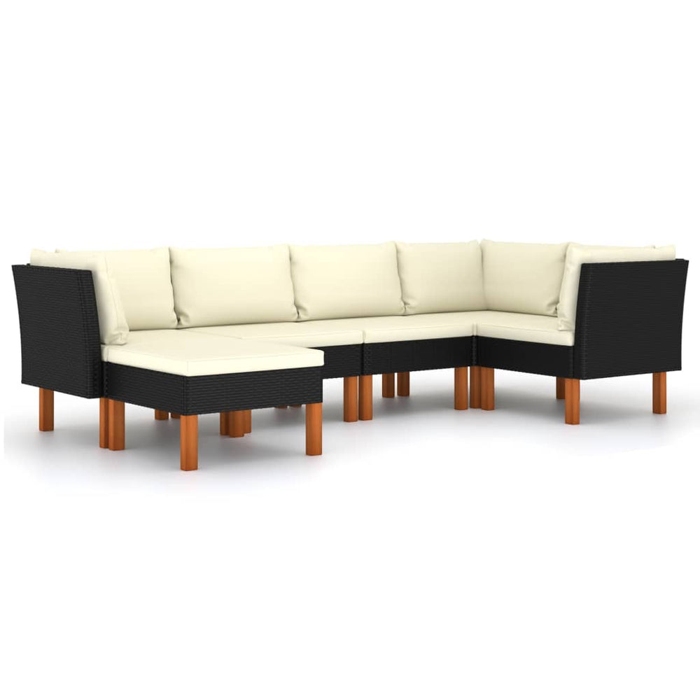 6-delige Loungeset met kussens poly rattan zwart MeubelReus