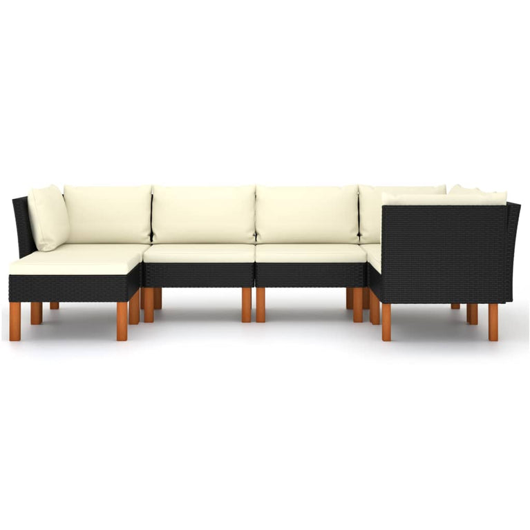 6-delige Loungeset met kussens poly rattan zwart MeubelReus