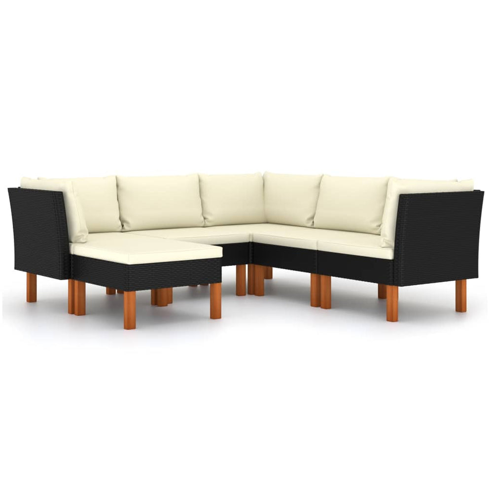 6-delige Loungeset met kussens poly rattan zwart MeubelReus