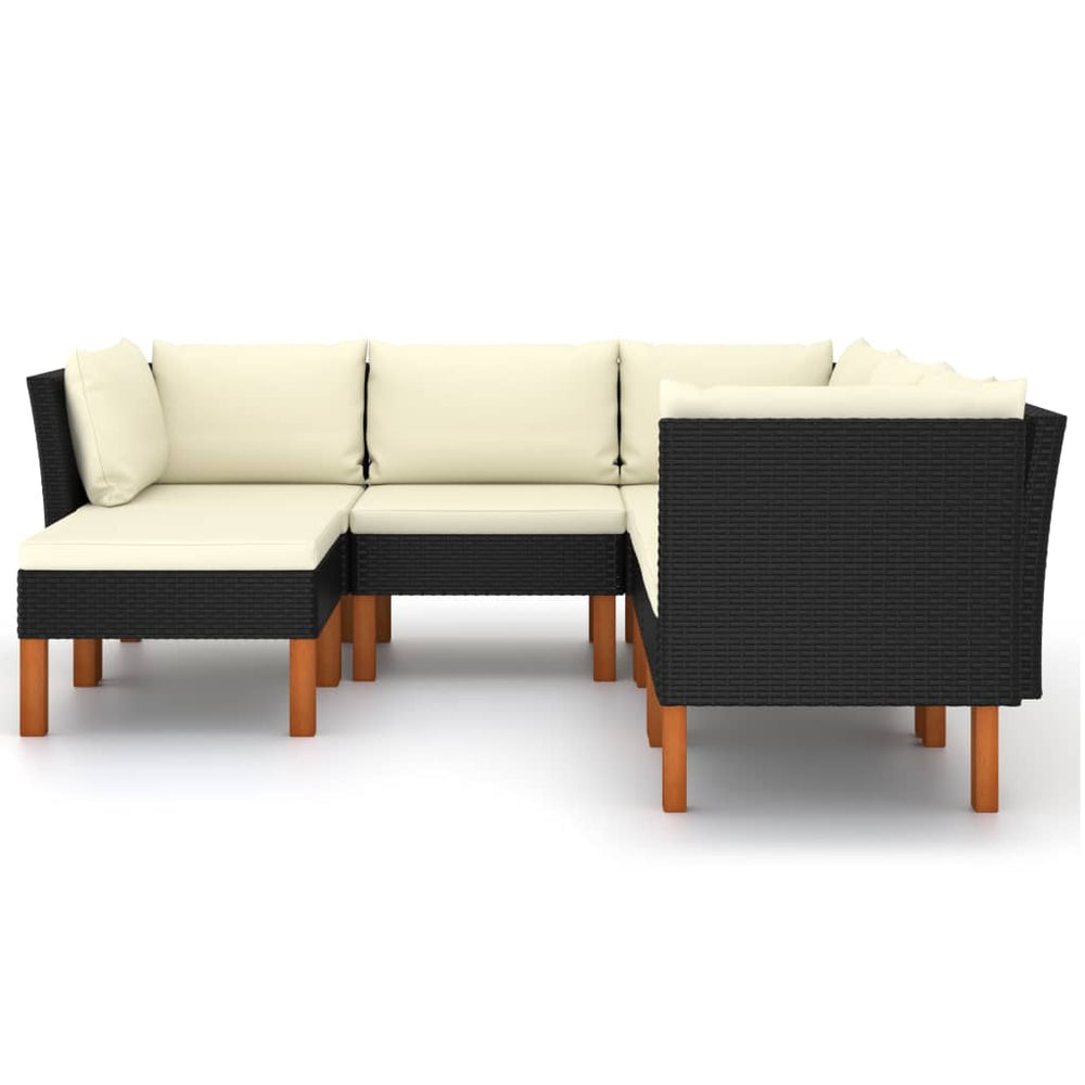6-delige Loungeset met kussens poly rattan zwart MeubelReus
