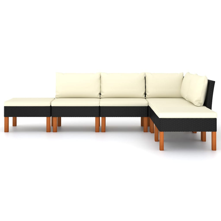 6-delige Loungeset met kussens poly rattan zwart MeubelReus