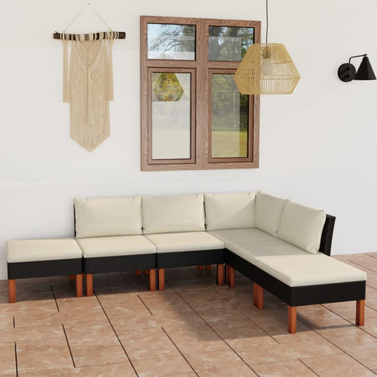 6-delige Loungeset met kussens poly rattan zwart MeubelReus
