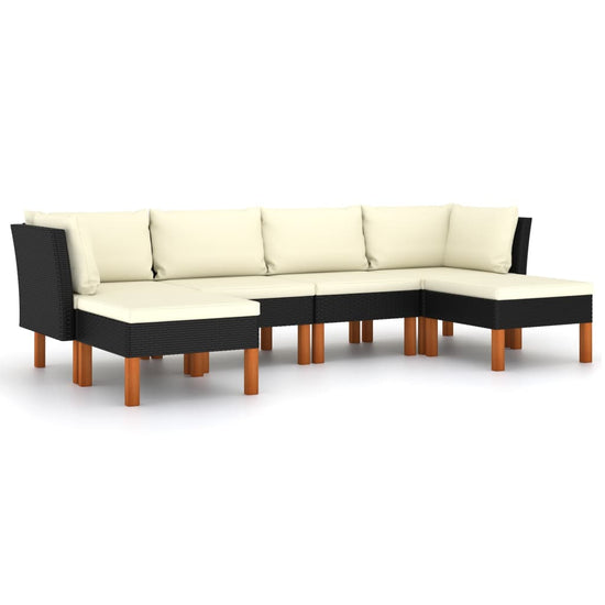 6-delige Loungeset met kussens poly rattan zwart MeubelReus