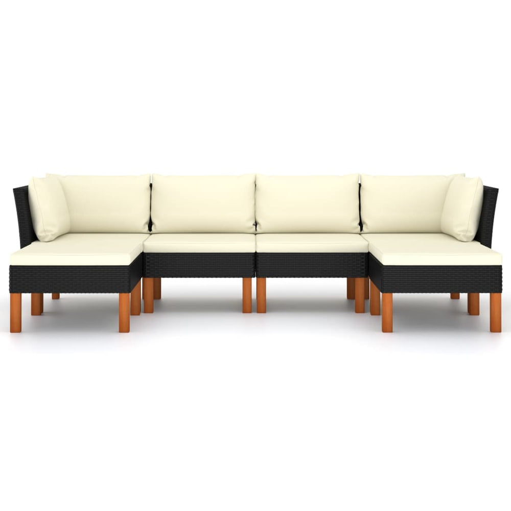 6-delige Loungeset met kussens poly rattan zwart MeubelReus