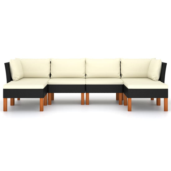 6-delige Loungeset met kussens poly rattan zwart MeubelReus