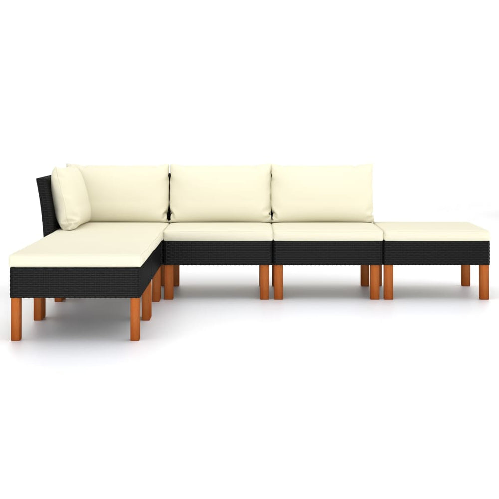 6-delige Loungeset met kussens poly rattan zwart MeubelReus