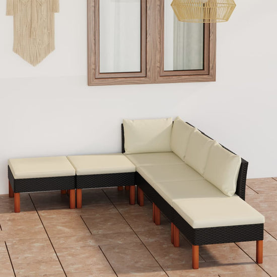 6-delige Loungeset met kussens poly rattan zwart MeubelReus