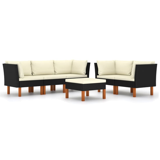 6-delige Loungeset met kussens poly rattan zwart MeubelReus