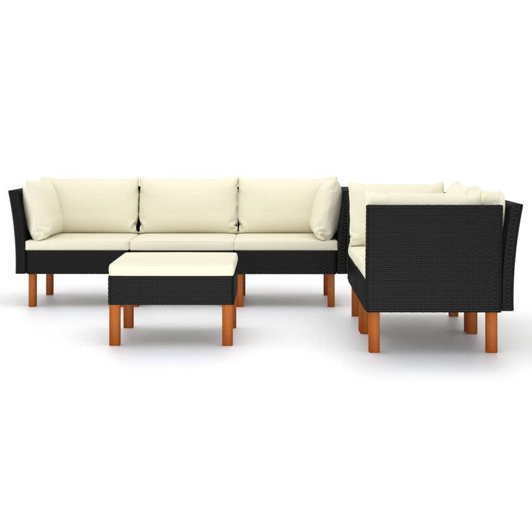 6-delige Loungeset met kussens poly rattan zwart MeubelReus
