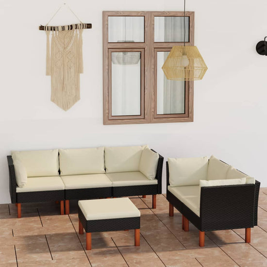 6-delige Loungeset met kussens poly rattan zwart MeubelReus