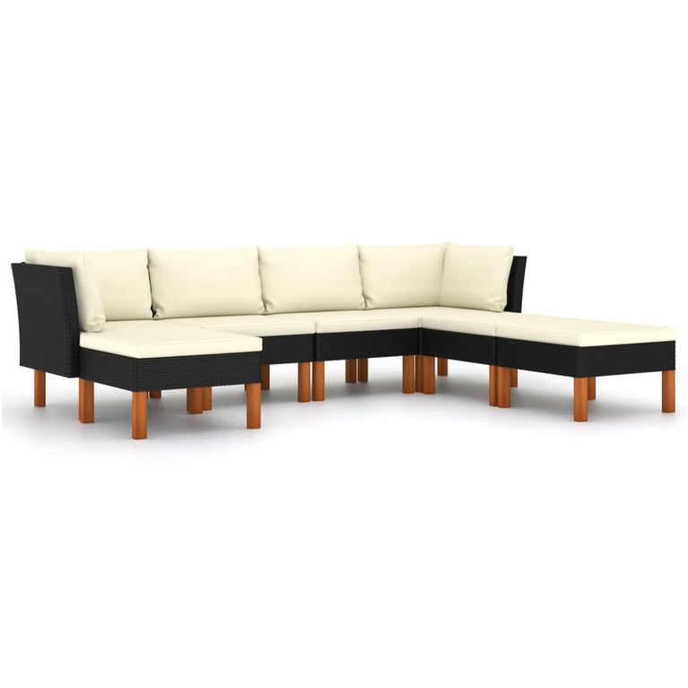 7-delige Loungeset met kussens poly rattan zwart MeubelReus