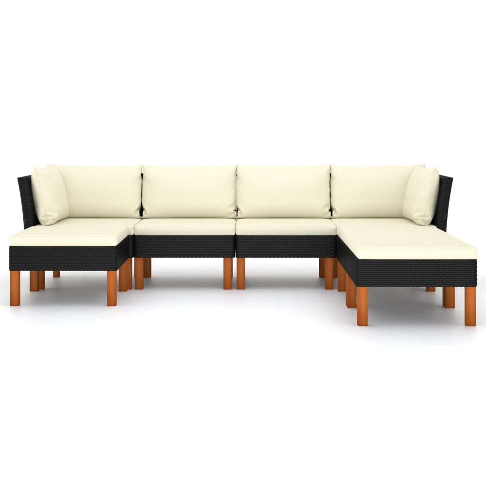 7-delige Loungeset met kussens poly rattan zwart MeubelReus
