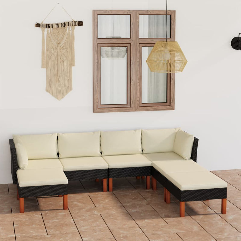 7-delige Loungeset met kussens poly rattan zwart MeubelReus