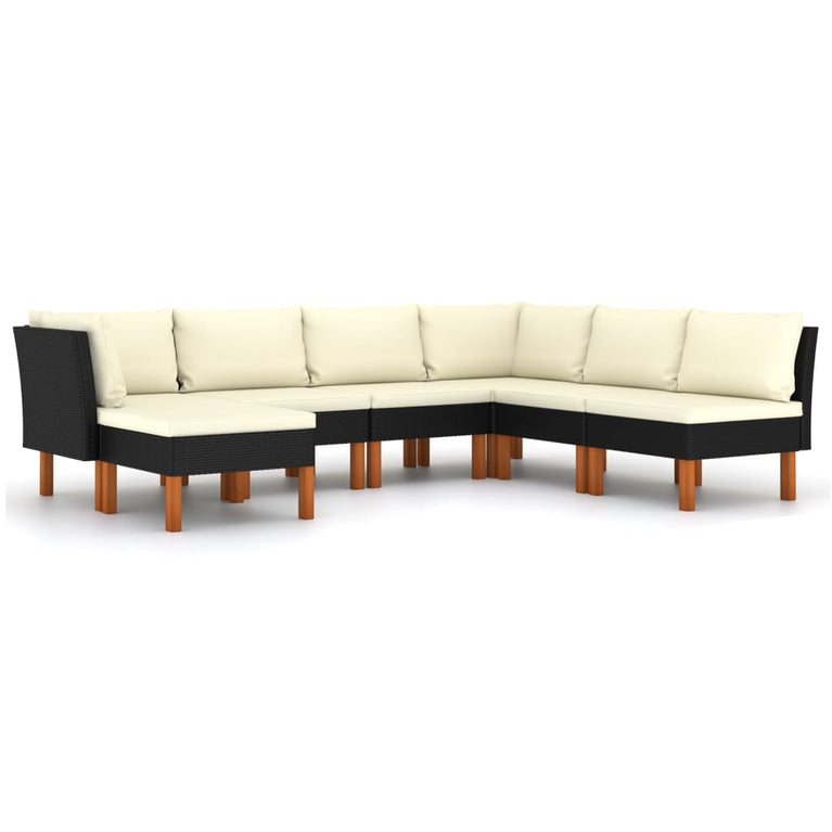 7-delige Loungeset met kussens poly rattan zwart MeubelReus