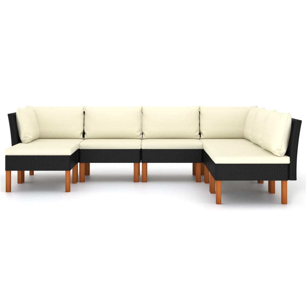 7-delige Loungeset met kussens poly rattan zwart MeubelReus