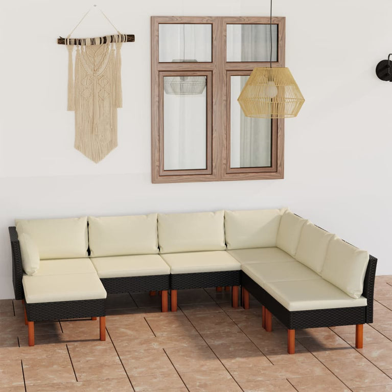 7-delige Loungeset met kussens poly rattan zwart MeubelReus