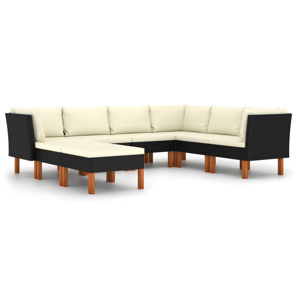 8-delige Loungeset met kussens poly rattan zwart MeubelReus