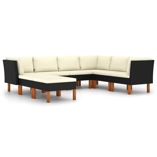 8-delige Loungeset met kussens poly rattan zwart MeubelReus