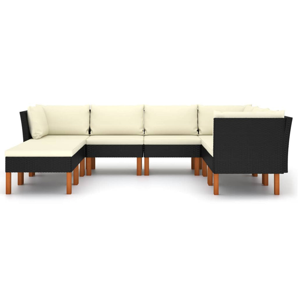 8-delige Loungeset met kussens poly rattan zwart MeubelReus