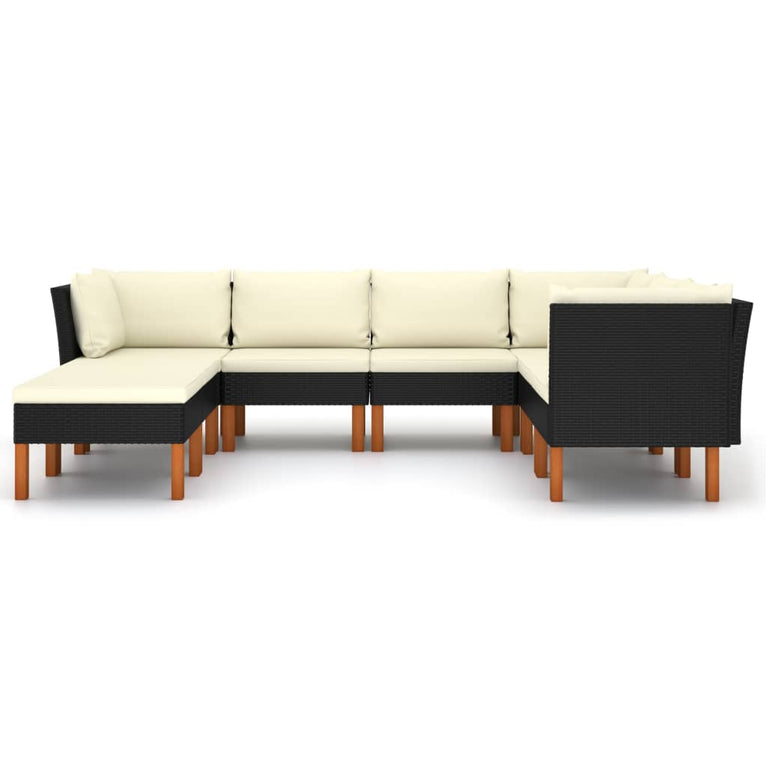 8-delige Loungeset met kussens poly rattan zwart MeubelReus