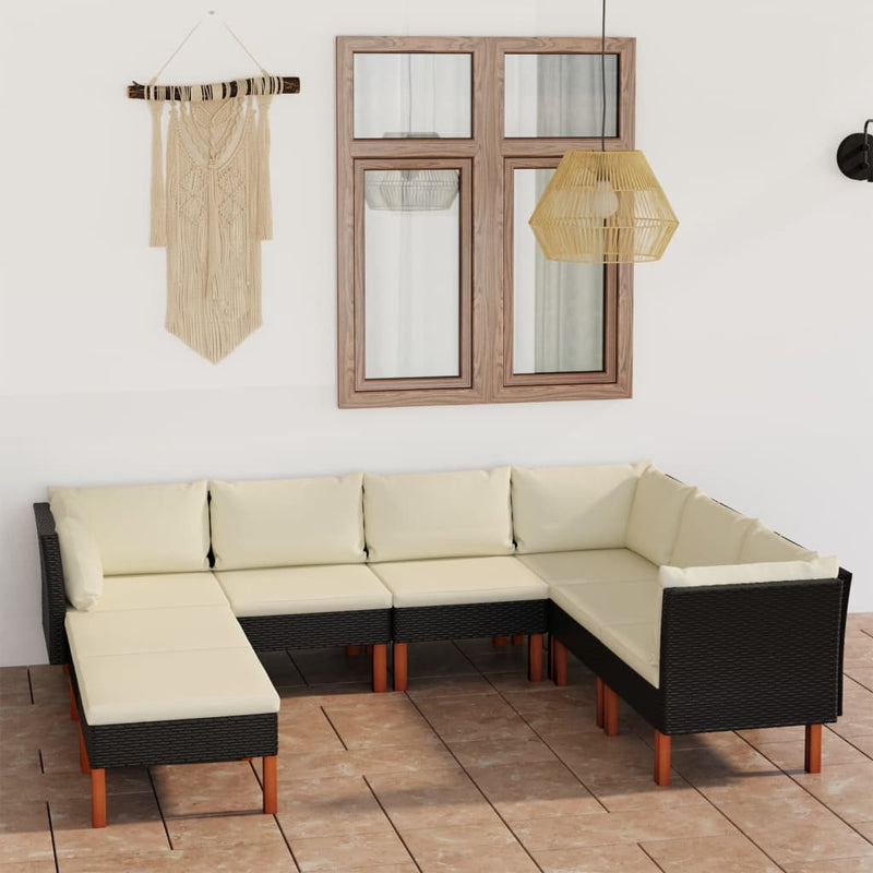 8-delige Loungeset met kussens poly rattan zwart MeubelReus