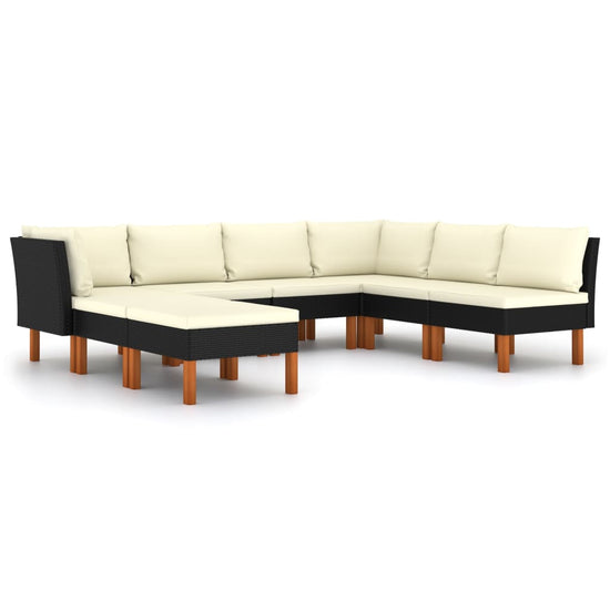 8-delige Loungeset met kussens poly rattan zwart MeubelReus