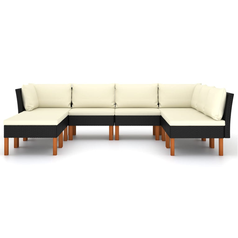 8-delige Loungeset met kussens poly rattan zwart MeubelReus