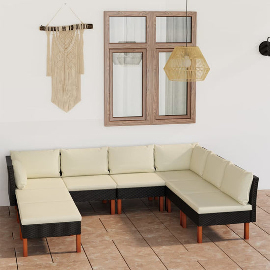 8-delige Loungeset met kussens poly rattan zwart MeubelReus