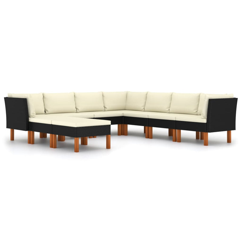 9-delige Loungeset met kussens poly rattan zwart MeubelReus