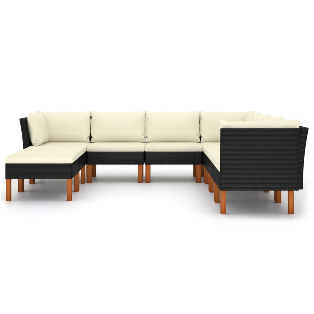 9-delige Loungeset met kussens poly rattan zwart MeubelReus