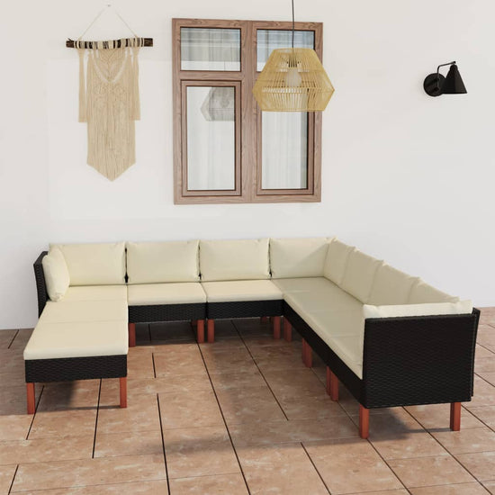 9-delige Loungeset met kussens poly rattan zwart MeubelReus