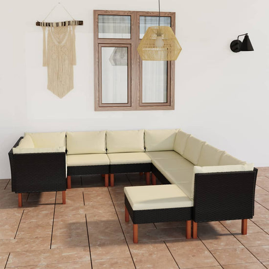 9-delige Loungeset met kussens poly rattan zwart MeubelReus