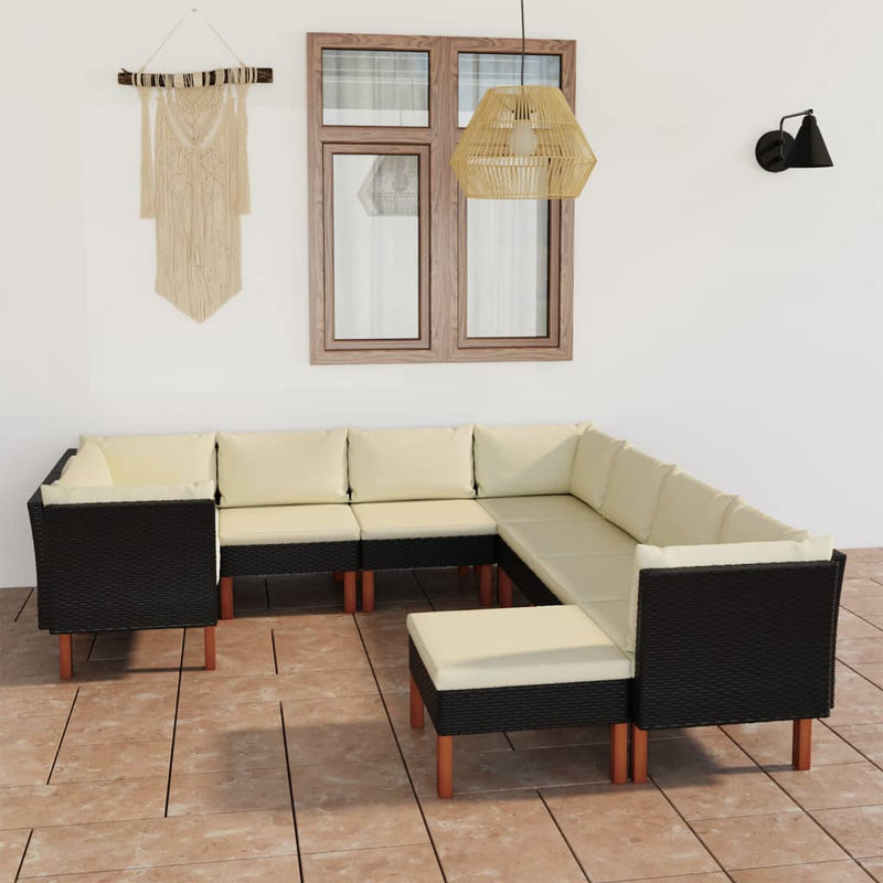 9-delige Loungeset met kussens poly rattan zwart MeubelReus