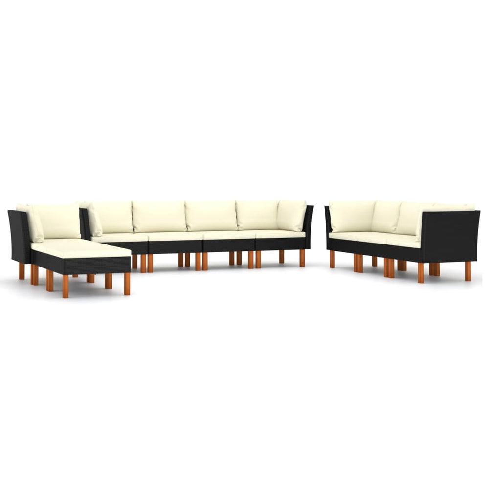 10-delige Loungeset met kussens poly rattan zwart MeubelReus