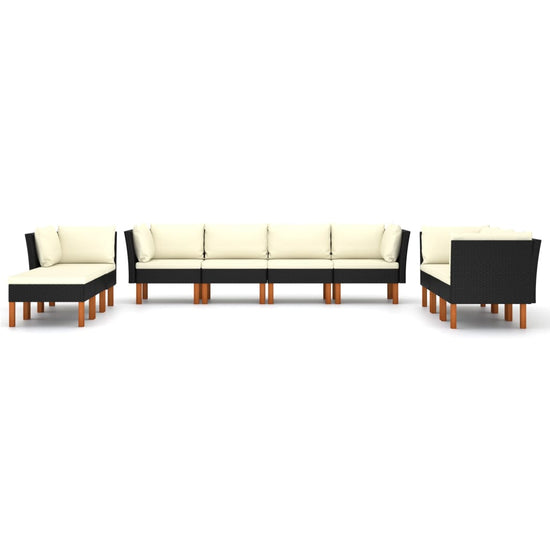 10-delige Loungeset met kussens poly rattan zwart MeubelReus