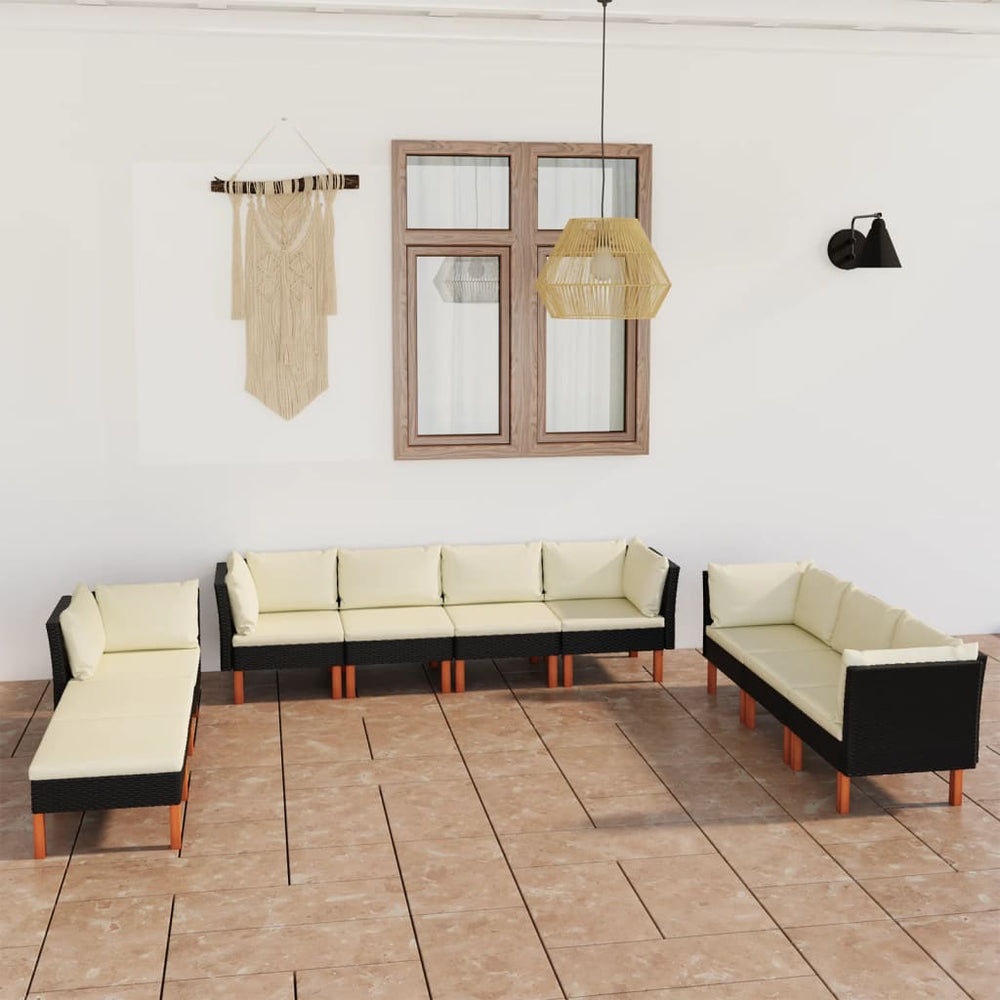 10-delige Loungeset met kussens poly rattan zwart MeubelReus