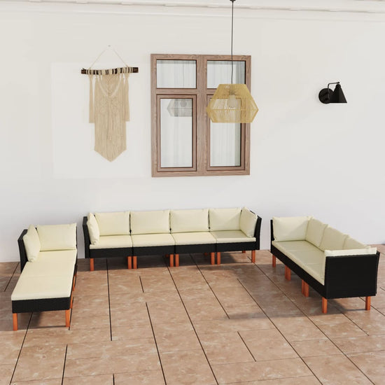 10-delige Loungeset met kussens poly rattan zwart MeubelReus