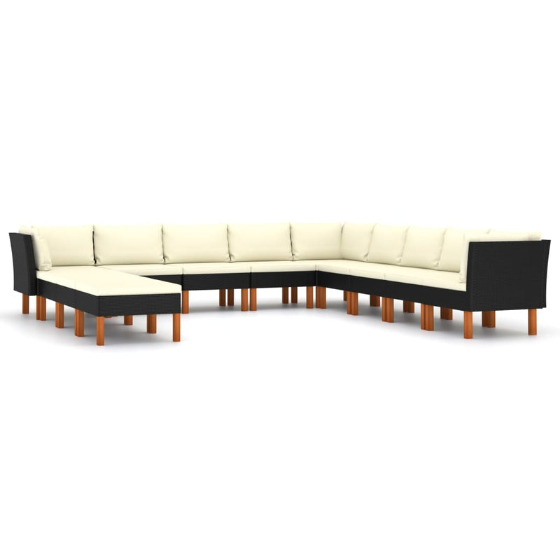 12-delige Loungeset met kussens poly rattan zwart MeubelReus