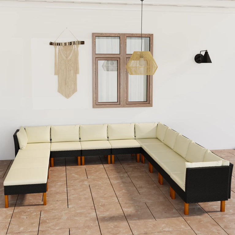 12-delige Loungeset met kussens poly rattan zwart MeubelReus