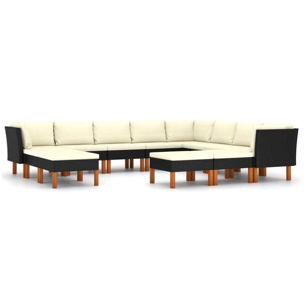 12-delige Loungeset met kussens poly rattan zwart MeubelReus