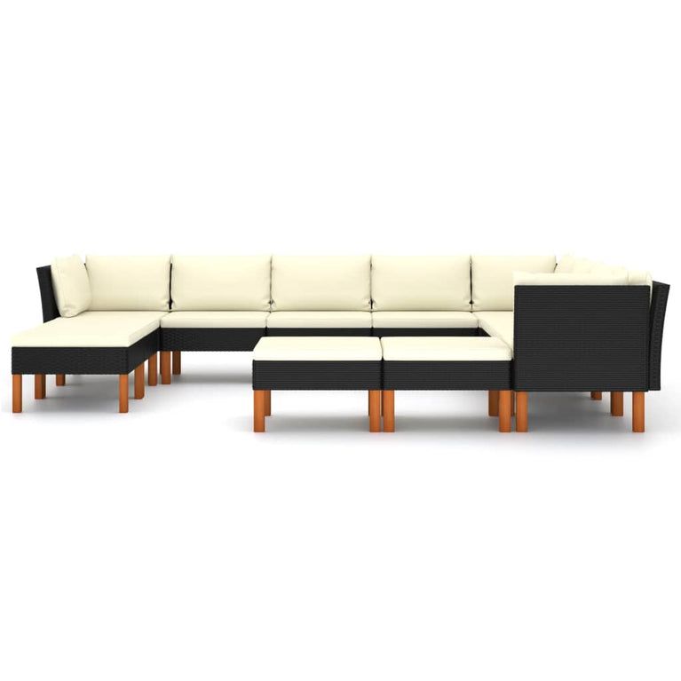 12-delige Loungeset met kussens poly rattan zwart MeubelReus