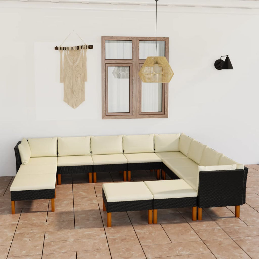 12-delige Loungeset met kussens poly rattan zwart MeubelReus
