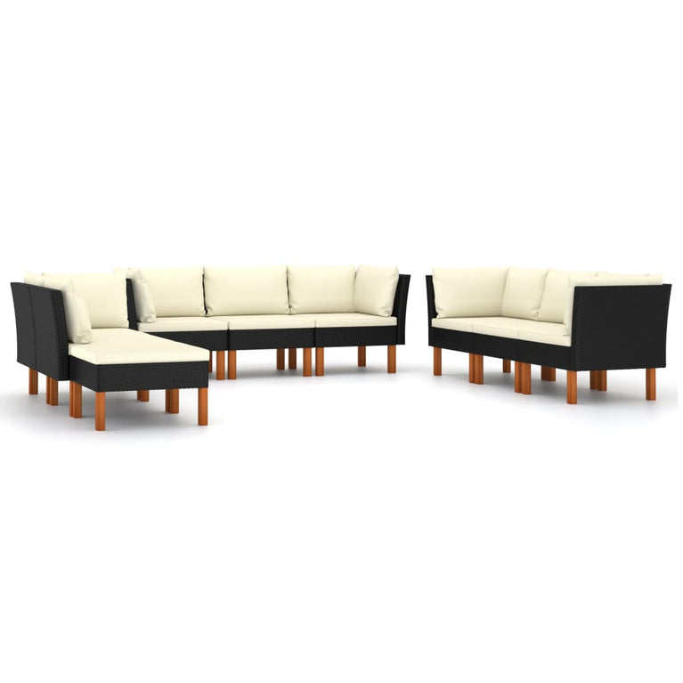 9-delige Loungeset met kussens poly rattan zwart MeubelReus