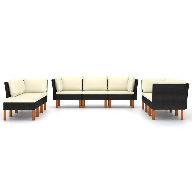 9-delige Loungeset met kussens poly rattan zwart MeubelReus