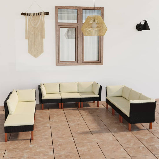 9-delige Loungeset met kussens poly rattan zwart MeubelReus