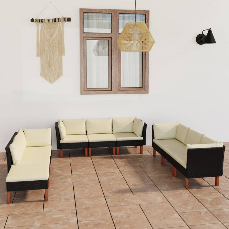 9-delige Loungeset met kussens poly rattan zwart MeubelReus