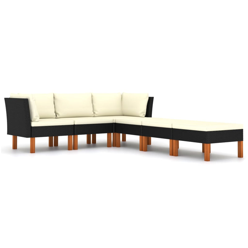 6-delige Loungeset met kussens poly rattan zwart MeubelReus