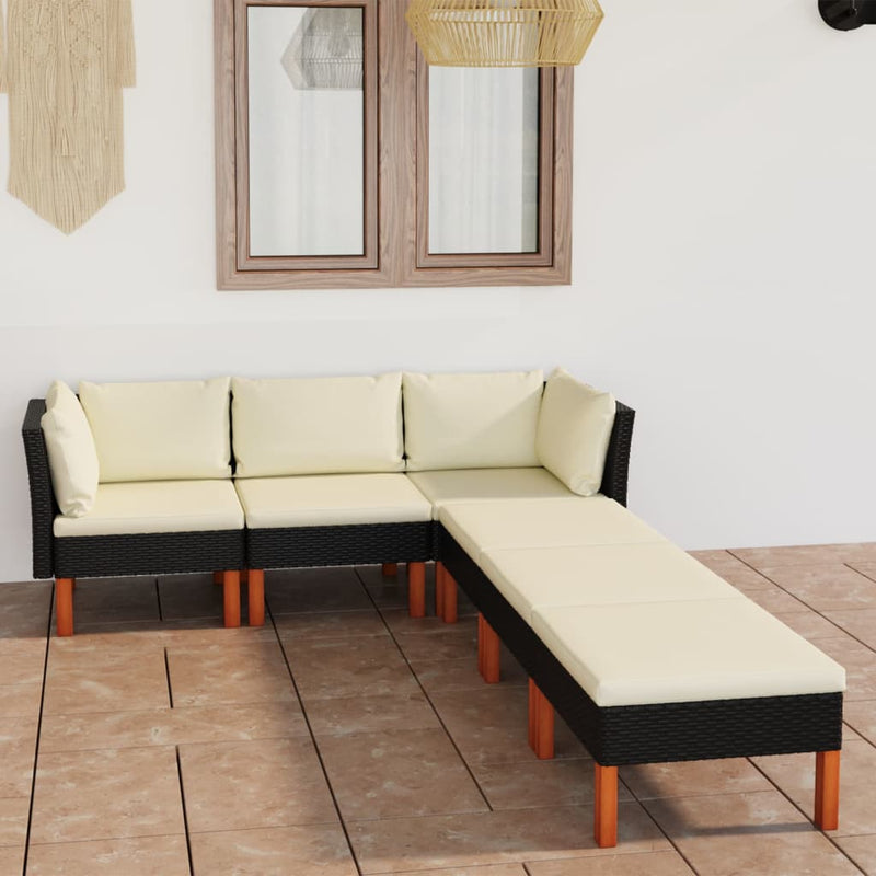6-delige Loungeset met kussens poly rattan zwart MeubelReus
